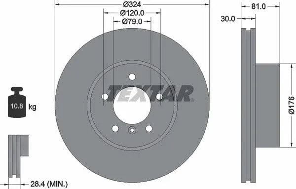 Textar Front Coated High-Carbon Brake Disc Pro+ Vented 92122805 324mm - image 4