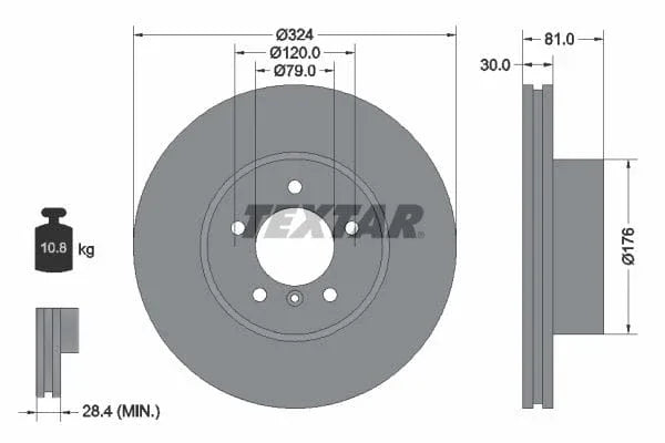 Textar Front Coated High-Carbon Brake Disc Pro+ Vented 92122805 324mm - image 3