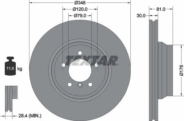 Textar Front Coated High-Carbon Brake Disc Pro+ Vented 92122905 348mm - image 4