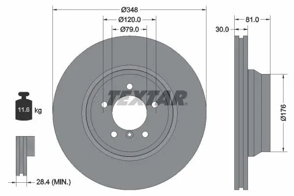 Textar Front Coated High-Carbon Brake Disc Pro+ Vented 92122905 348mm - image 3