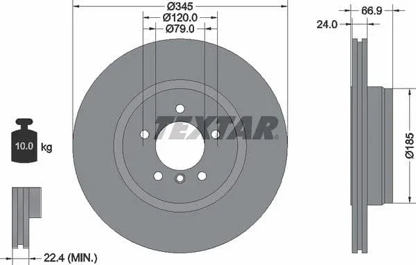 Textar Rear Brake Disc Pro Vented 92123203 345mm - image 4