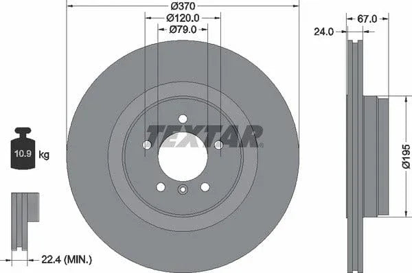 Textar Rear Brake Disc Pro Vented 92123303 370mm - image 4