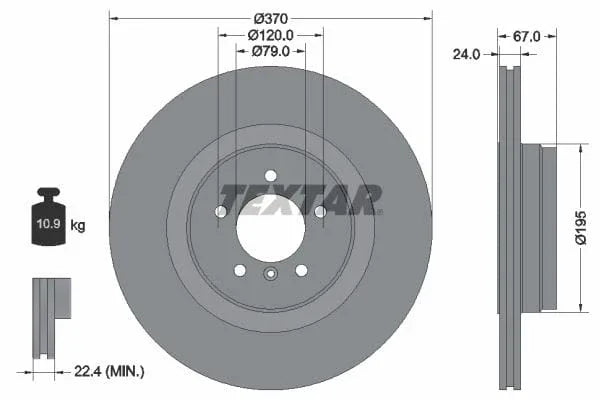 Textar Rear Brake Disc Pro Vented 92123303 370mm - image 3