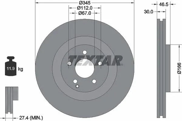 Textar Front Coated Brake Disc Pro Vented 92123603 345mm - image 4