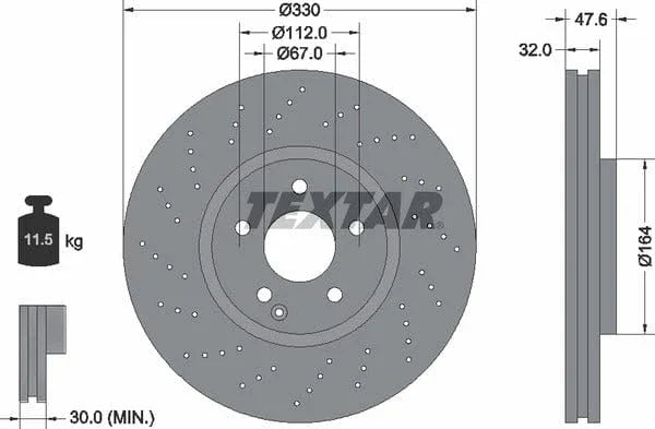 Textar Front Brake Disc Perforated Vented 92124100 330mm - image 4