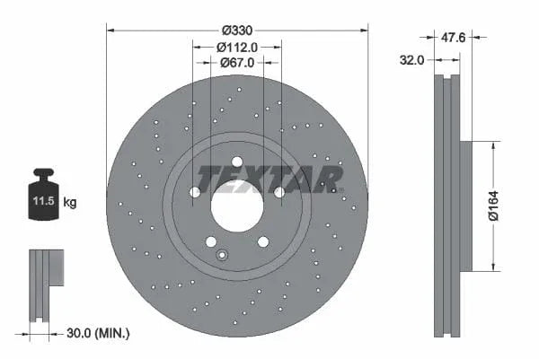 Textar Front Coated High-Carbon Brake Disc Pro+ Perforated Vented 92124105 330mm - image 3