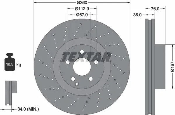 Textar Front Brake Disc Perforated Vented 92124200 360mm - image 4
