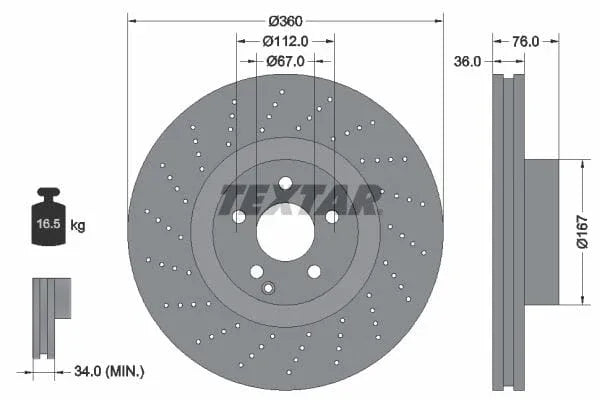 Textar Front Brake Disc Perforated Vented 92124200 360mm - image 3