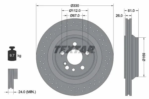 Textar Rear Brake Disc Perforated Vented 92124300 330mm - image 3