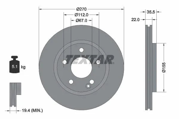Textar Front Coated Brake Disc Pro Vented 92124503 270mm - image 3