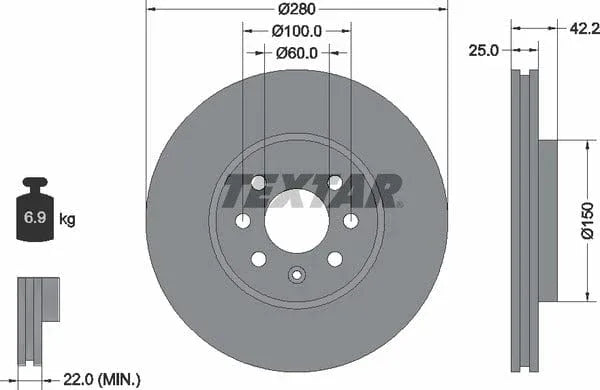 Textar Front Coated Brake Disc Pro Vented 92124603 280mm - image 4