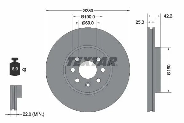 Textar Front Coated Brake Disc Pro Vented 92124603 280mm - image 3