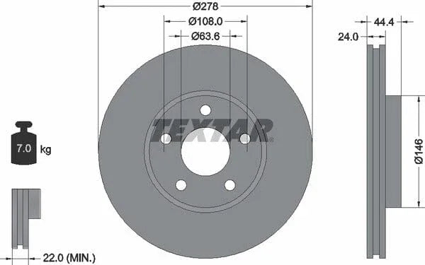 Textar Front Coated Brake Disc Pro Vented 92124803 278mm - image 4
