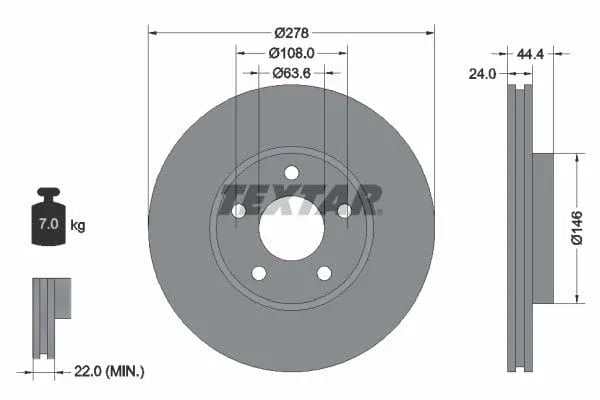 Textar Front Coated Brake Disc Pro Vented 92124803 278mm - image 3