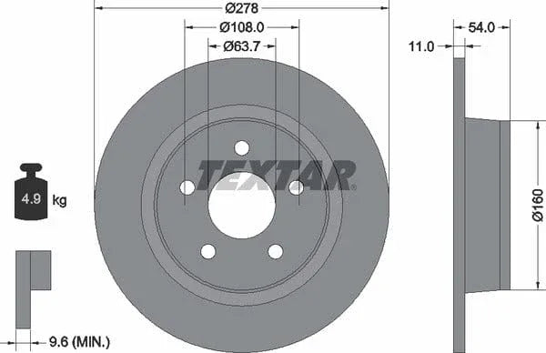 Textar Rear Brake Disc Pro Solid 92124903 278mm - image 4