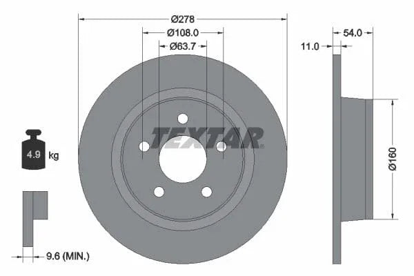 Textar Rear Brake Disc Pro Solid 92124903 278mm - image 3