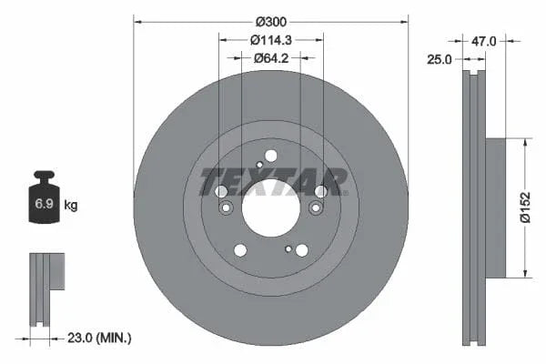 Textar Front Brake Disc Vented 92125000 300mm - image 3
