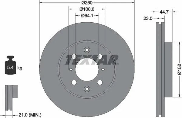 Textar Front Brake Disc Vented 92125200 260mm - image 4