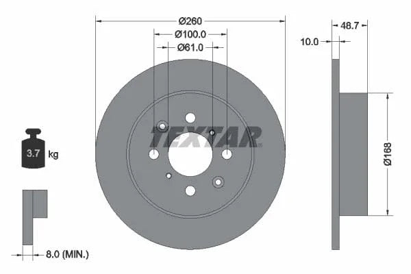 Textar Rear Brake Disc Solid 92125300 260mm - image 3