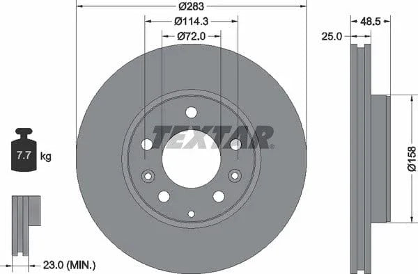Textar Front Coated Brake Disc Pro Vented 92125503 283mm - image 4