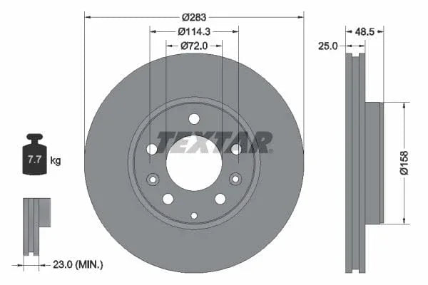 Textar Front Coated Brake Disc Pro Vented 92125503 283mm - image 3