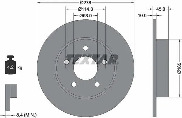 Textar Rear Brake Disc Pro Solid 92125703 278mm - image 4