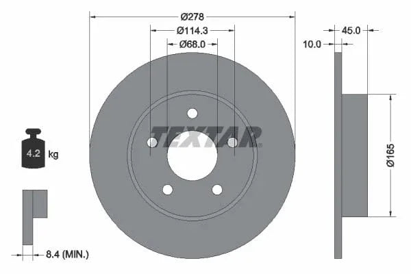 Textar Rear Brake Disc Pro Solid 92125703 278mm - image 3