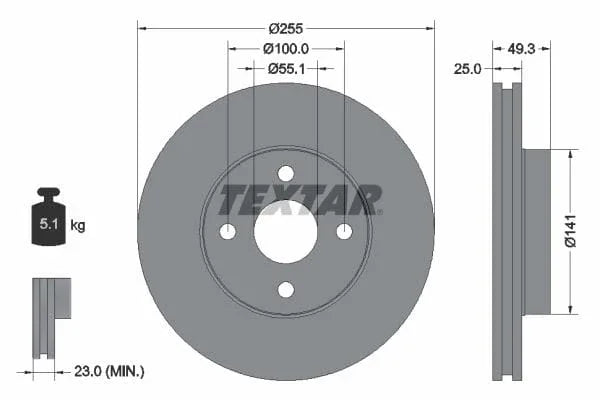 Textar Front Coated Brake Disc Pro Vented 92125803 255mm - image 3