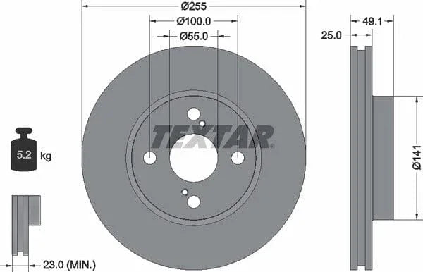 Textar Front Coated Brake Disc Pro Vented 92125903 255mm - image 4