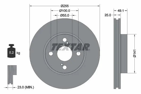Textar Front Coated Brake Disc Pro Vented 92125903 255mm - image 3