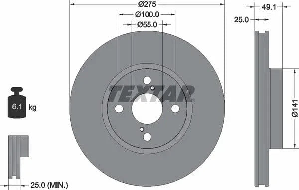 Textar Front Coated Brake Disc Pro Vented 92126003 275mm - image 4
