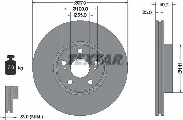 Textar Front Coated Brake Disc Pro Vented 92126403 276mm - image 4