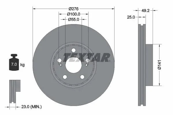 Textar Front Coated Brake Disc Pro Vented 92126403 276mm - image 3