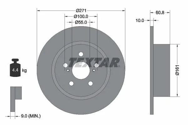 Textar Rear Brake Disc Pro Solid 92126503 271mm - image 3