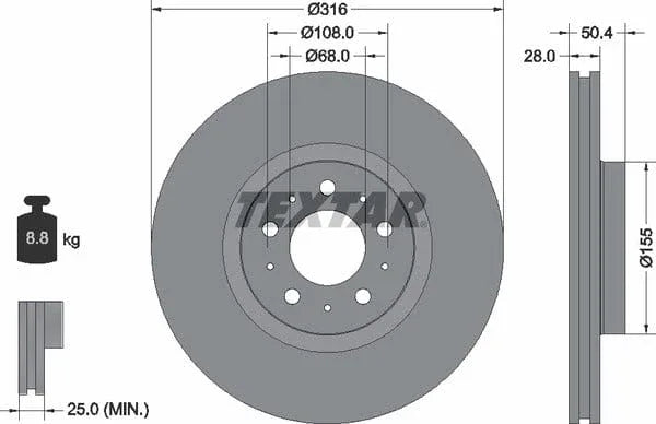 Textar Front Coated Brake Disc Pro Vented 92126603 316mm - image 4