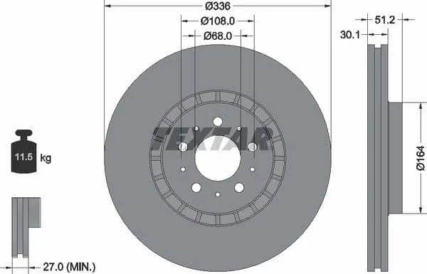 Textar Front Coated High-Carbon Brake Disc Pro+ Vented 92126705 336mm - image 4