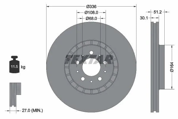 Textar Front Coated High-Carbon Brake Disc Pro+ Vented 92126705 336mm - image 3