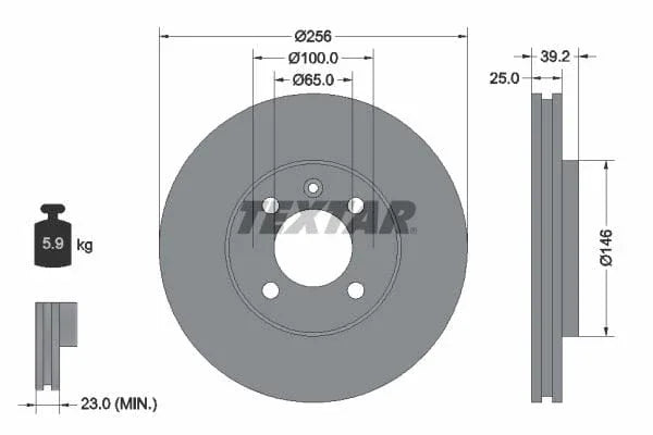 Textar Front Brake Disc Vented 92128300 256mm - image 3