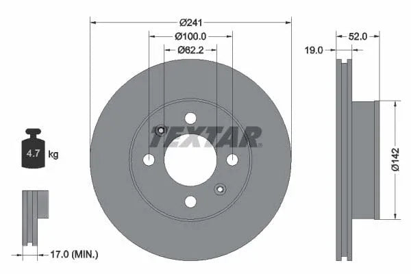 Textar Front Coated Brake Disc Pro Vented 92128503 241mm - image 3