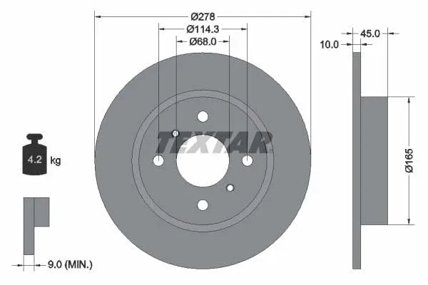 Textar Rear Brake Disc Solid 92128700 278mm - image 3