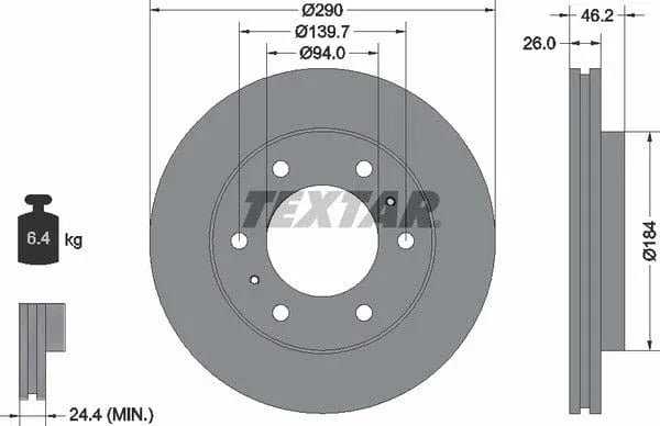 Textar Front Coated Brake Disc Pro Vented 92128803 290mm - image 4