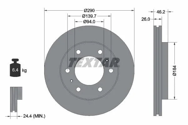 Textar Front Coated Brake Disc Pro Vented 92128803 290mm - image 3