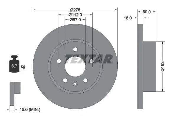 Textar Front Coated Brake Disc Pro Solid 92129203 276mm - image 3