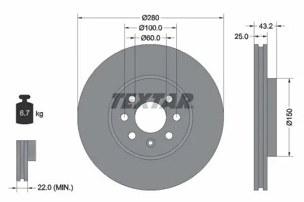Textar Front Coated Brake Disc Pro Vented 92129303 280mm - image 3