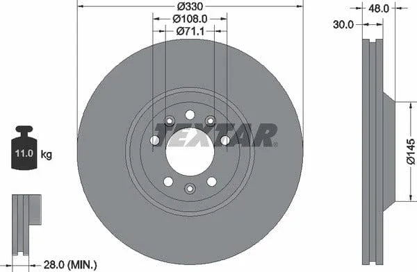 Textar Front Coated Brake Disc Pro Vented 92129503 330mm - image 4