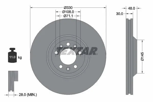 Textar Front Coated Brake Disc Pro Vented 92129503 330mm - image 3