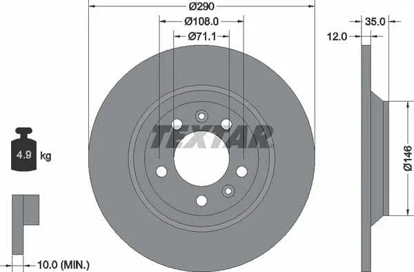 Textar Rear Brake Disc Pro Solid 92129603 290mm - image 4