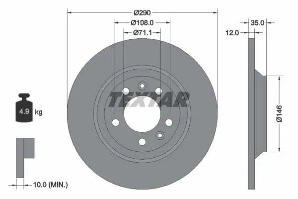 Textar Rear Brake Disc Pro Solid 92129603 290mm - image 3