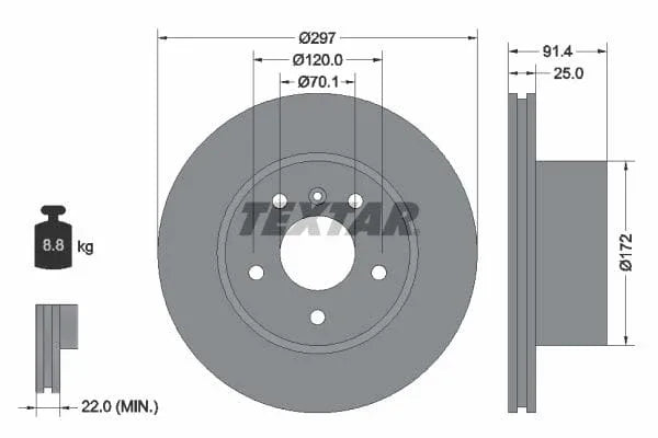 Textar Front Brake Disc Vented 92129700 297mm - image 3