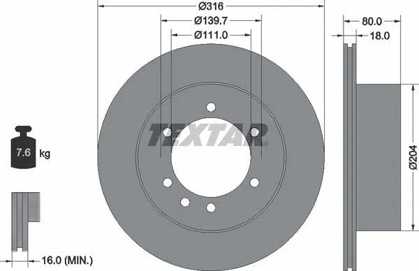 Textar Rear Brake Disc Vented 92129900 316mm - image 4